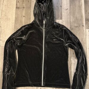 Nike Woman's Velour Zip Up Track Jacket Large 12-14 Gray Stripe Y2K
